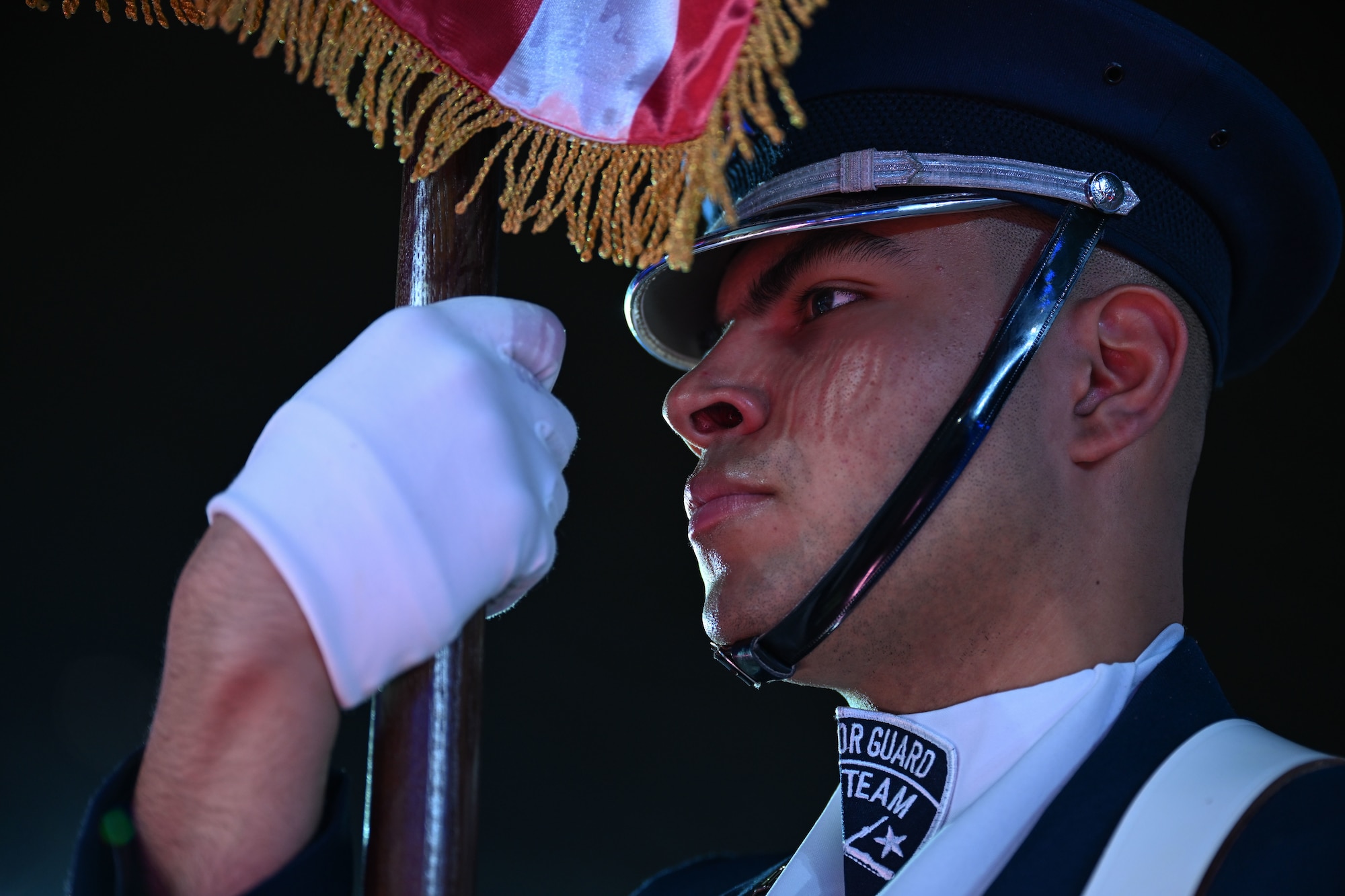 The U.S. Air Force Honor Guard Drill Team rehearses for Qatar’s International Festival of Military Music and Marching in Doha, Qatar, Dec. 15, 2025.