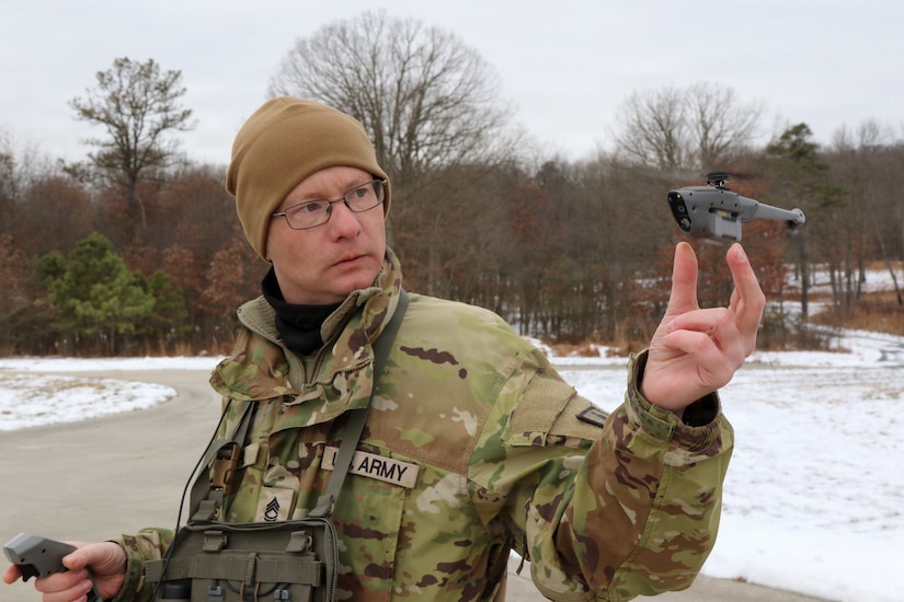 U.S. Army infantry cadre assigned to 1st Battalion, 166th Regiment – Regional Training Institute, Pennsylvania Army National Guard conduct Soldier Borne Sensor (SBS) training at Fort Indiantown Gap Dec. 9–11, 2025, as part of ongoing efforts to modernize small-unit reconnaissance and prepare instructors for future unmanned aircraft system integration. (U.S. Army National Guard photo by Sgt. 1st Class Shane Smith)