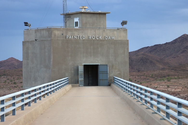 The Painted Rock Dam Control House entrance is pictured Nov. 17 near Gila Bend, Arizona. The dam is a major flood-control project in the Gila River Drainage Basin, constructed and operated by the U.S. Army Corps of Engineers Los Angeles District.