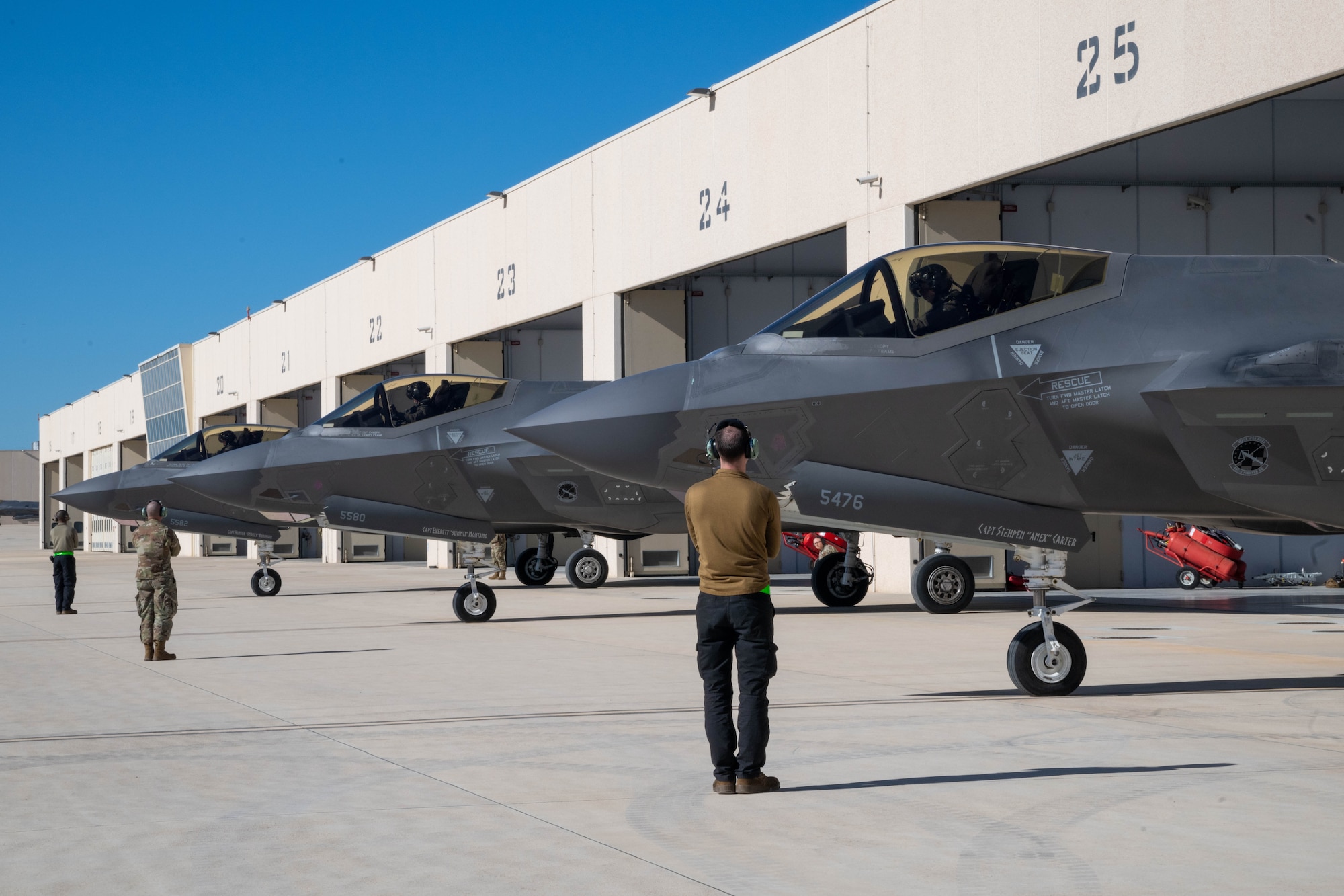 crew chiefs prepare to take F-35A Lightning II aircraft