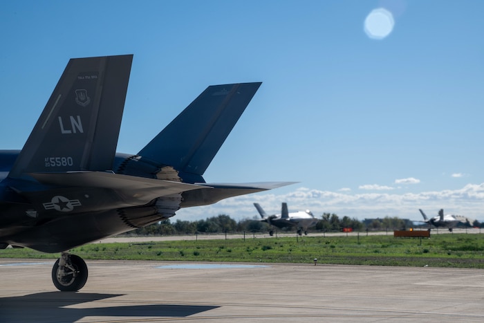 F-35A Lightning II waits to take off from air base