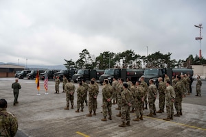 Airmen from the 86th Logistics Readiness Squadron attend a Knighting Ceremony at Ramstein Air Base, Germany, Dec. 5, 2025.