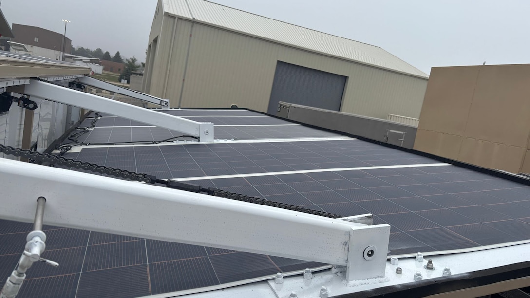 The photovoltaic (PV) side of the energy node panel, in the fully deployed position.