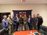 Pacific Multi Domain Training and Experimentation Capability Program Manager Dr. Andre Stridiron meets with key leaders and representatives from United States Forces Japan and other USINDOPACOM stakeholders to discuss PMTEC investments, and joint service live, virtual and constructive training integration, October 28, 2025 at Marine Corps Air Station, Iwakuni.