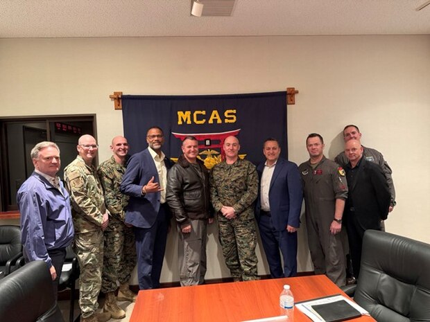 Pacific Multi Domain Training and Experimentation Capability Program Manager Dr. Andre Stridiron meets with key leaders and representatives from United States Forces Japan and other USINDOPACOM stakeholders to discuss PMTEC investments, and joint service live, virtual and constructive training integration, October 28, 2025 at Marine Corps Air Station, Iwakuni.