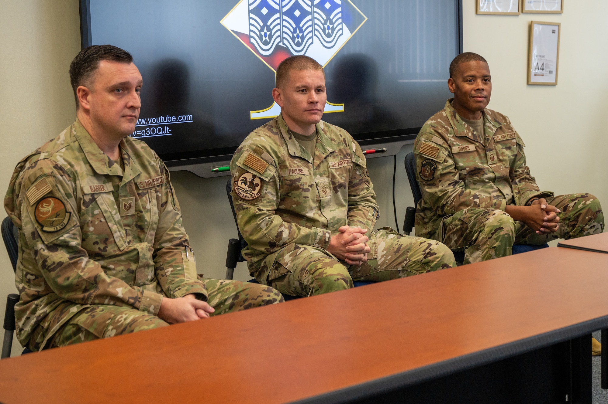 U.S. Air Force senior enlisted leaders speak with newly selected noncommissioned officers.