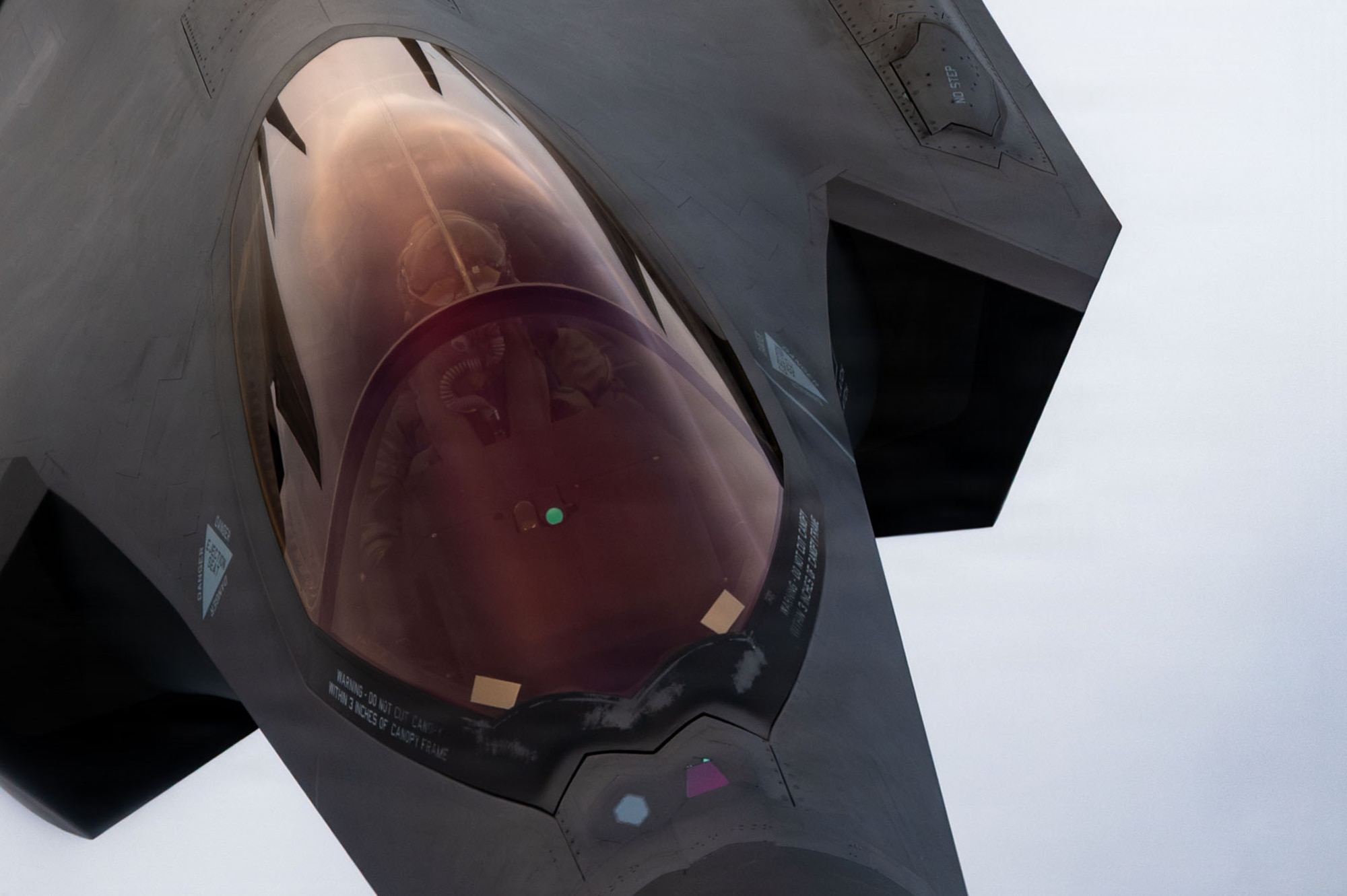 A U.S. Air Force F-35 Lightning II assigned to the 48th Fighter Wing approaches a KC-135 Stratotanker assigned to the 100th Air Refueling Wing, over Poland, Nov. 19, 2025.