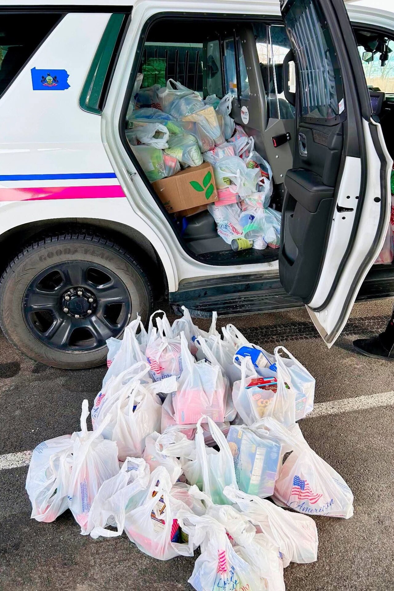 Members of the Fort Indiantown Gap police department and Fort Indiantown Gap Employees Association collected more than 6,000 food items that will be donated to area food banks to help those in need. (Courtesy photo)