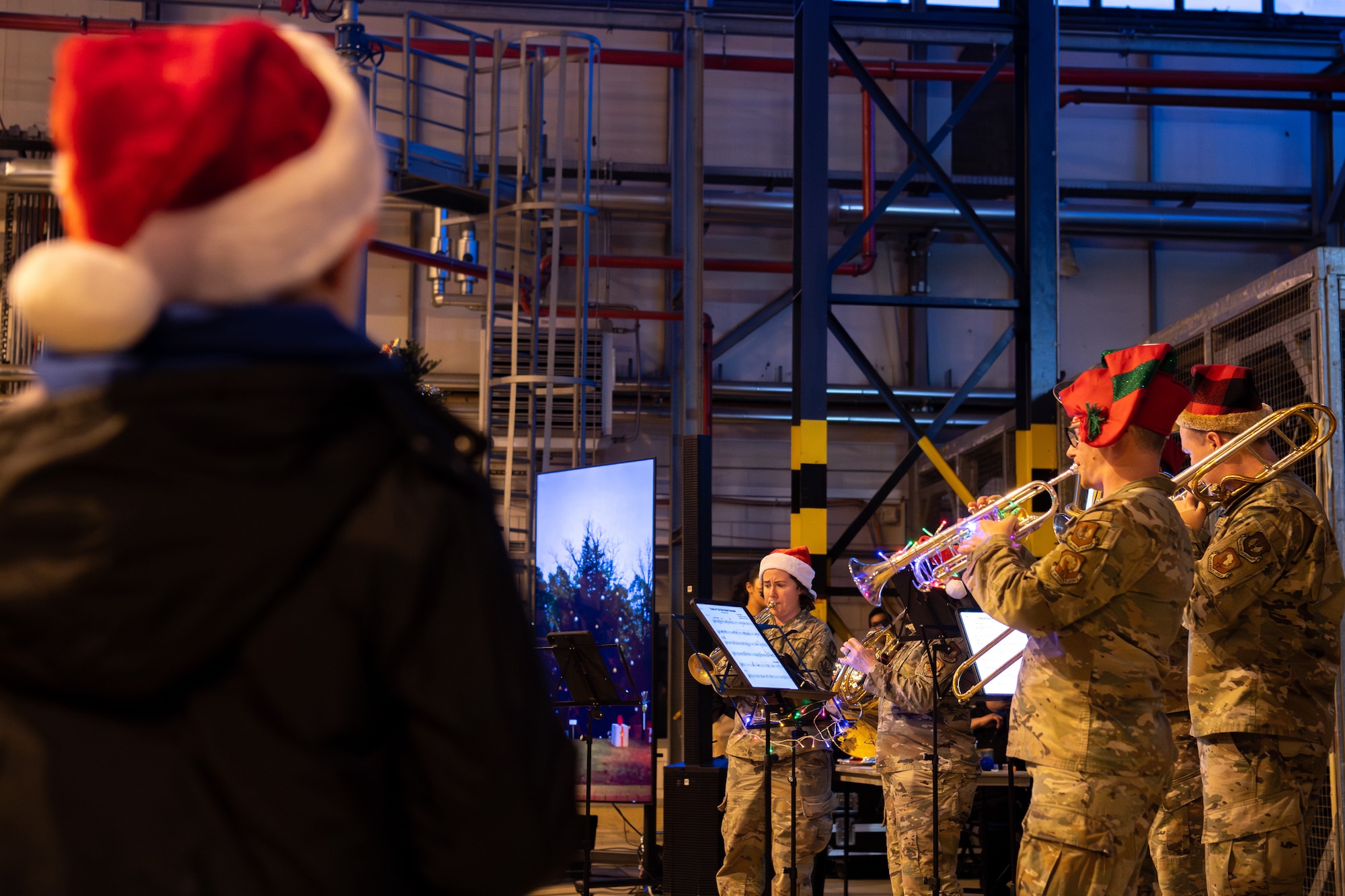 A photo of Airmen playing instruments