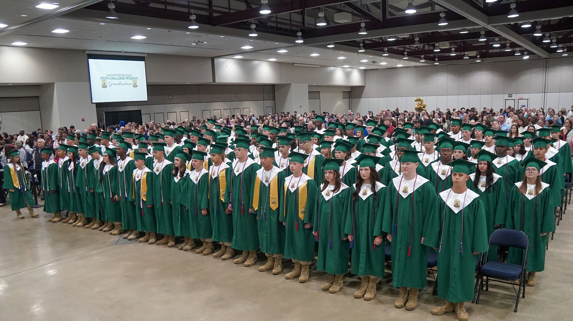 Cadets from the Louisiana National Guard’s Youth Challenge Program Class 2025-1 prepare for a graduation ceremony at the Randolph Riverfront Center in Alexandria, Louisiana, on Dec. 13, 2025.