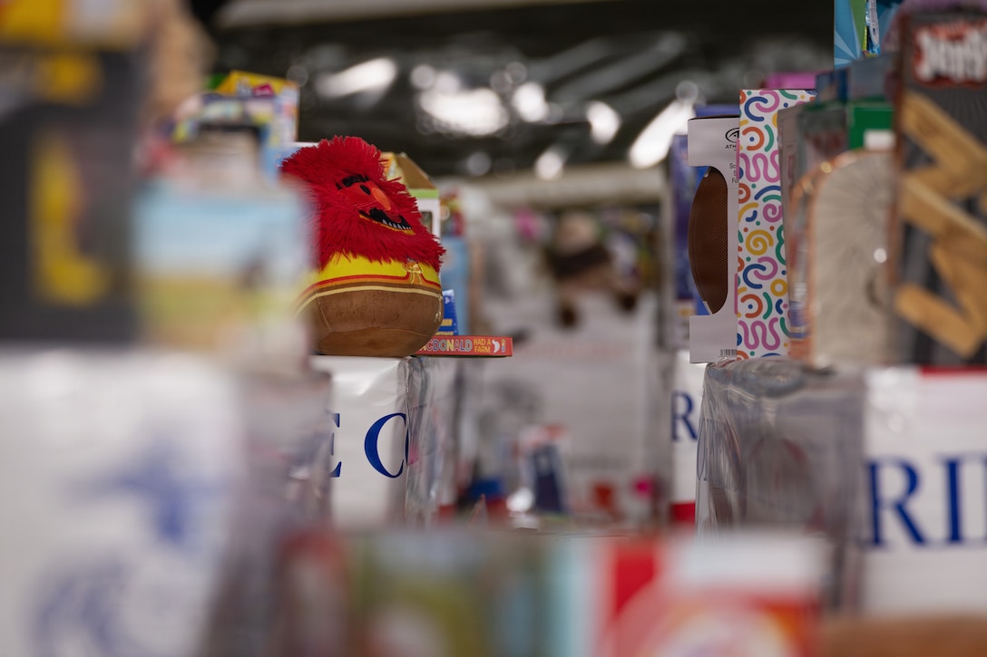 New, unwrapped toys fill boxes during a Toys for Tots charity event on Marine Corps Base Quantico, Virginia, Dec. 8, 2025. Since 1947, the Marine Corps Reserve has spearheaded the Toys for Tots program nationwide to collect toys for less fortunate children during the holiday season. Presently, the program distributes 7 to 18 million toys to children annually. (U.S. Marine Corps photo by Lance Cpl. Van Hoang)