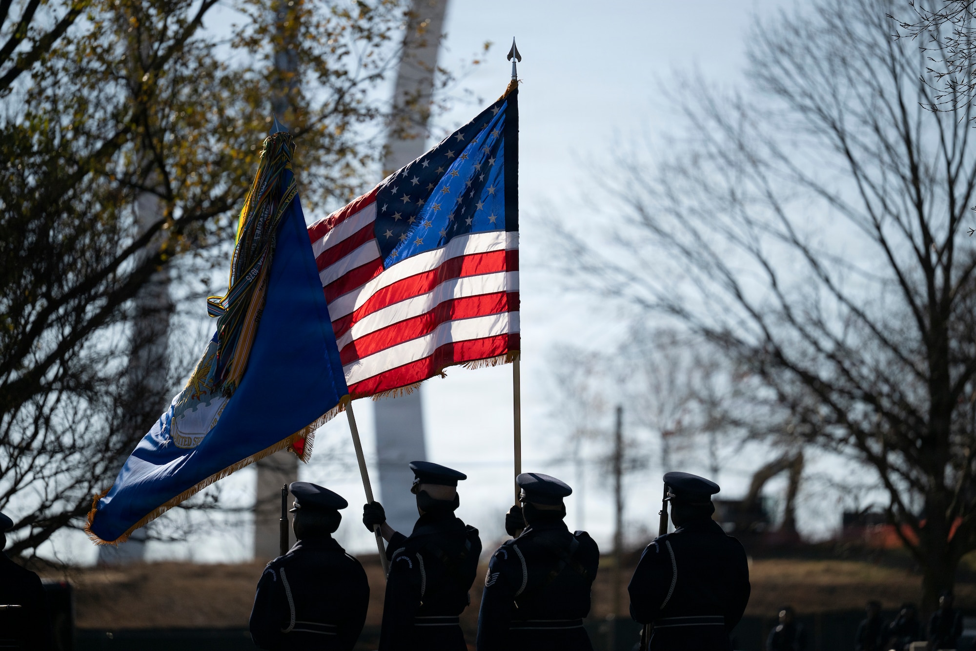 Service members from the U.S. Air Force Honor Guard, U.S. Air Force Band’s Ceremonial Brass, and the 3d U.S. Infantry Regiment (The Old Guard) Caisson Detachment conduct full military funeral honors with escort for U.S. Air Force Lt. Col. Richard Erb in Section 8 of Arlington National Cemetery, Arlington, Virginia, Dec. 3, 2025.