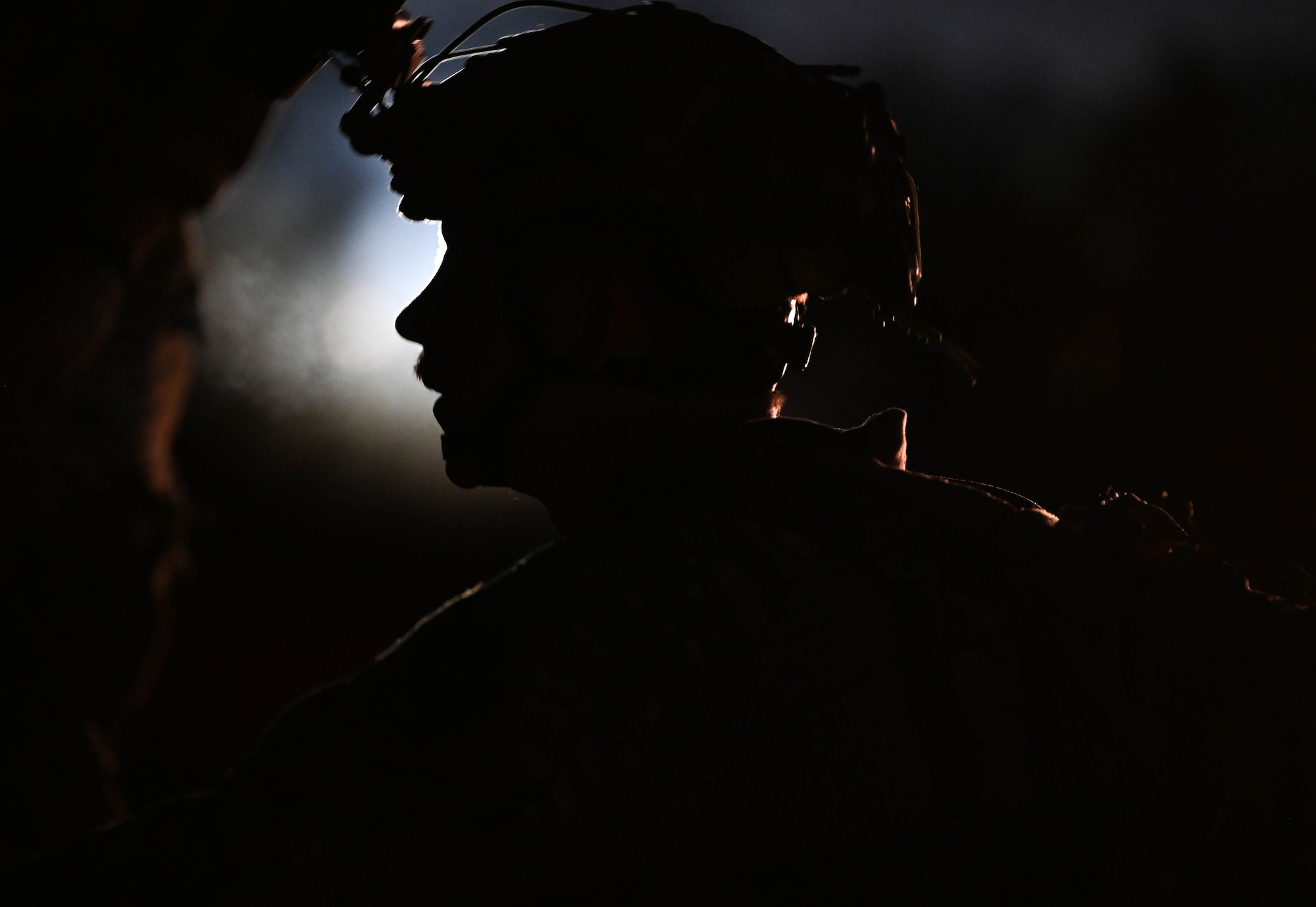 A silhouette of an Airman participating in the Green Goblin exercise.