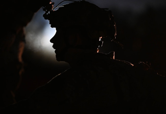A silhouette of an Airman participating in the Green Goblin exercise.