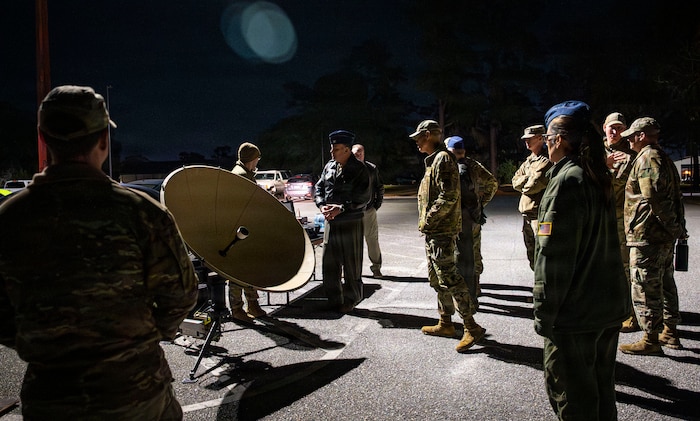 628tj ABW and 437th Airlift Wing leadership is briefed on Communications hardware.