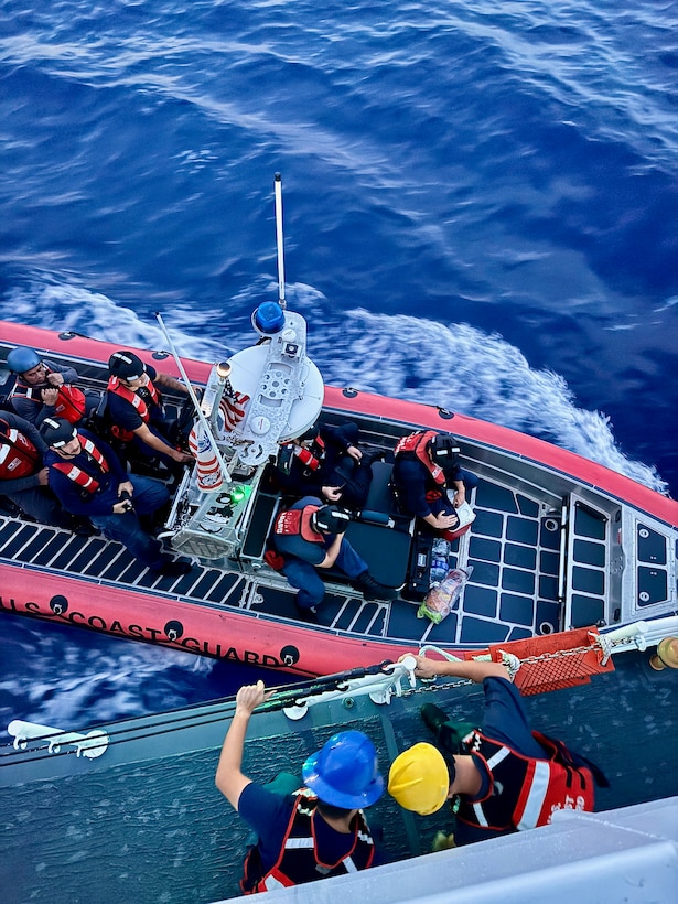 The USCGC Myrtle Hazard (WPC 1139) crew returned home Dec. 14, 2025, after completing a successful expeditionary patrol under Operation Blue Pacific, deepening partnerships with Pacific nations and bolstering maritime security in the region. The Sentinel-class fast response cutter crew operated for over 500 hours, patrolling 5,380 nautical miles from Nov. 17 to Dec. 14, with 15 days dedicated to providing a persistent presence in the exclusive economic zones of the Federated States of Micronesia and the Republic of Palau, as well as on the high seas. (U.S. Coast Guard photo)
