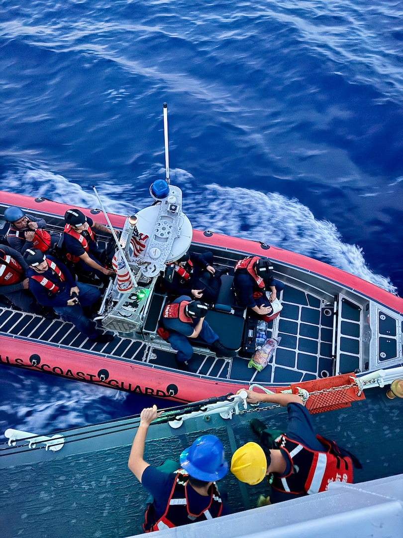 The USCGC Myrtle Hazard (WPC 1139) crew returned home Dec. 14, 2025, after completing a successful expeditionary patrol under Operation Blue Pacific, deepening partnerships with Pacific nations and bolstering maritime security in the region. The Sentinel-class fast response cutter crew operated for over 500 hours, patrolling 5,380 nautical miles from Nov. 17 to Dec. 14, with 15 days dedicated to providing a persistent presence in the exclusive economic zones of the Federated States of Micronesia and the Republic of Palau, as well as on the high seas. (U.S. Coast Guard photo)
