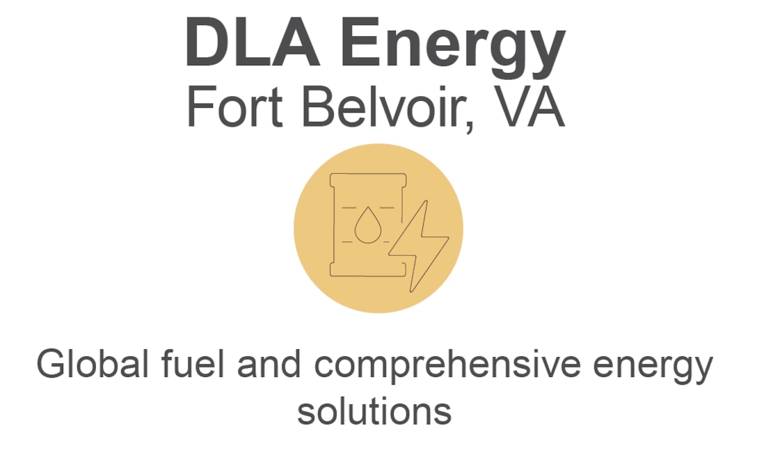 A fuel barrel and lightning bolt icon is surrounded by the DLA Energy title and description