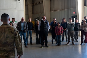 Honorary commanders gather for a tour of the Louis F. Garland Department of War Fire Academy during an immersion visit at Goodfellow Air Force Base, Texas, Dec. 12, 2025. The visit highlighted daily operations and the people who support the installation’s training mission. (U.S. Air Force photo by Airman 1st Class James Salellas)