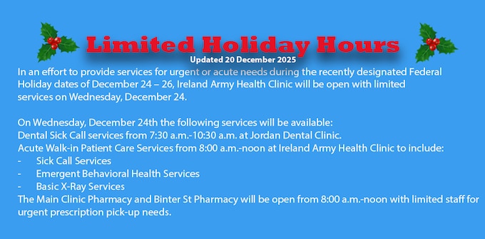 Limited Holiday Hours 24 December 2025