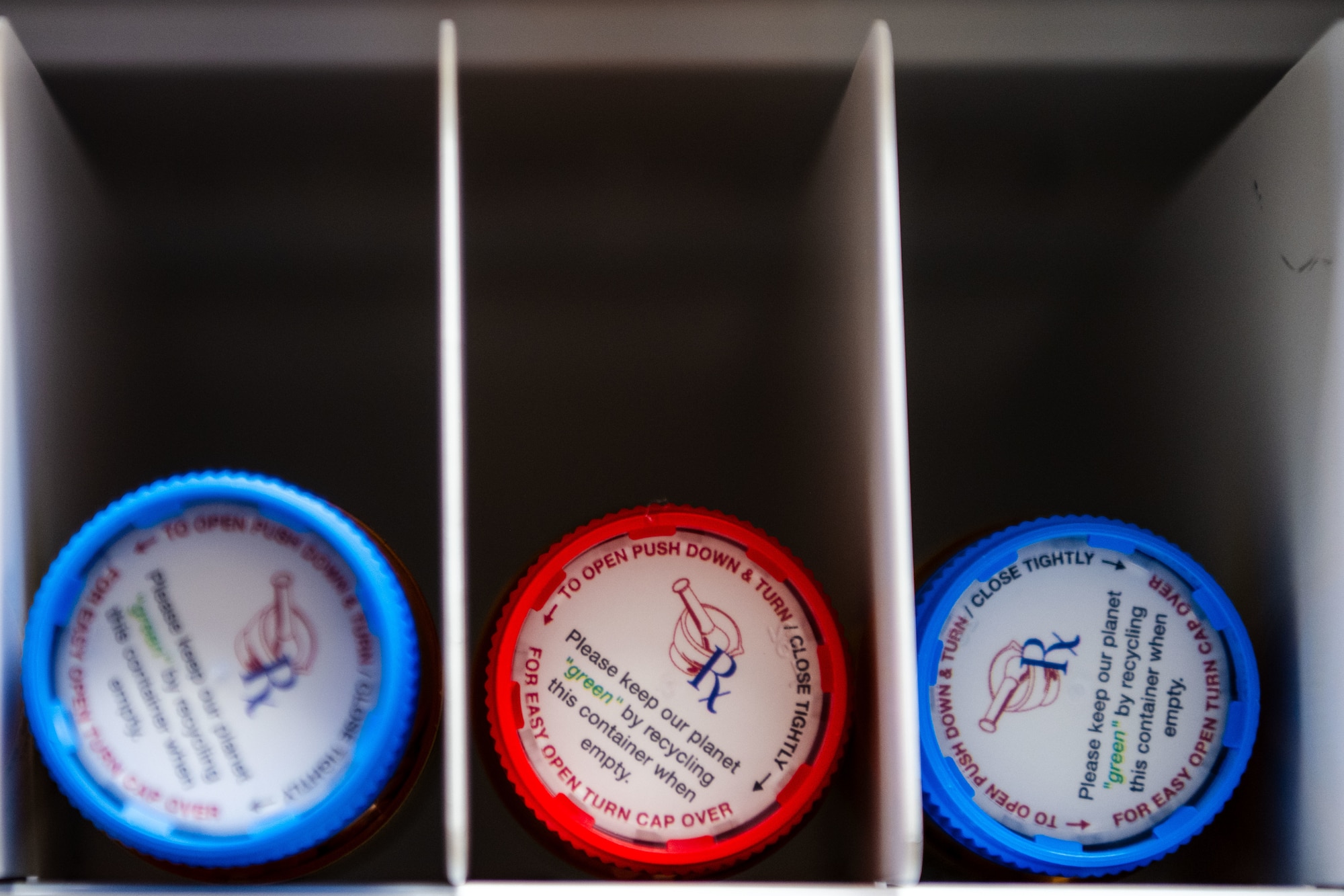 Medication awaits delivery at MacDill Air Force Base, Florida, Oct. 20, 2025. The 6th Medical Support Squadron pharmacy is one of the busiest in the Department of War, servicing the needs of more than 200,000 service members, dependents and retirees annually. (U.S. Air Force photo by Senior Airman Zachary Foster)