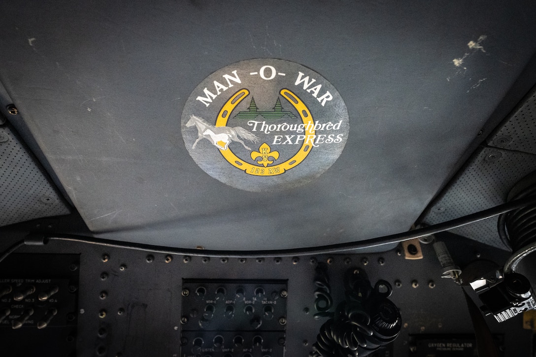 A graphic on the flight deck of a historic C-130 Hercules aircraft signifies its original nickname as Man o’ War, an homage to the famous thoroughbred racehorse. The plane, which began its career in 1992 with the Kentucky Air National Guard’s 123rd Airlift Wing, is now being retired for static display at the unit’s base in Louisville — home of the Kentucky Derby. (U.S. Air National Guard photo by Dale Greer)
