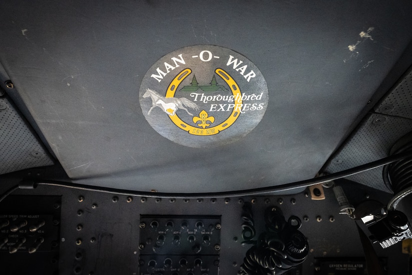 A graphic on the flight deck of a historic C-130 Hercules aircraft signifies its original nickname as Man o’ War, an homage to the famous thoroughbred racehorse. The plane, which began its career in 1992 with the Kentucky Air National Guard’s 123rd Airlift Wing, is now being retired for static display at the unit’s base in Louisville — home of the Kentucky Derby. (U.S. Air National Guard photo by Dale Greer)