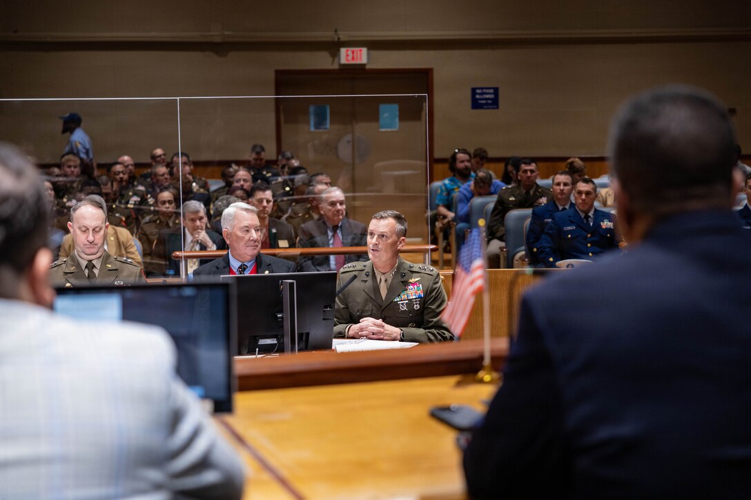 U.S. Marine Corps Lt. Gen. Leonard F. Anderson IV speaks to New Orleans council members during a military appreciation day at New Orleans City Hall, New Orleans, Dec. 18, 2025. The event was held to honor the New Orleans City Council’s relationship with U.S. military officials, highlighting key recognitions such as Veteran of the Year, major accomplishments from each military branch across the city and the council’s appreciation for the service of U.S. military members. (U.S. Marine Corps photo by Lance Cpl. Claire Cheney)