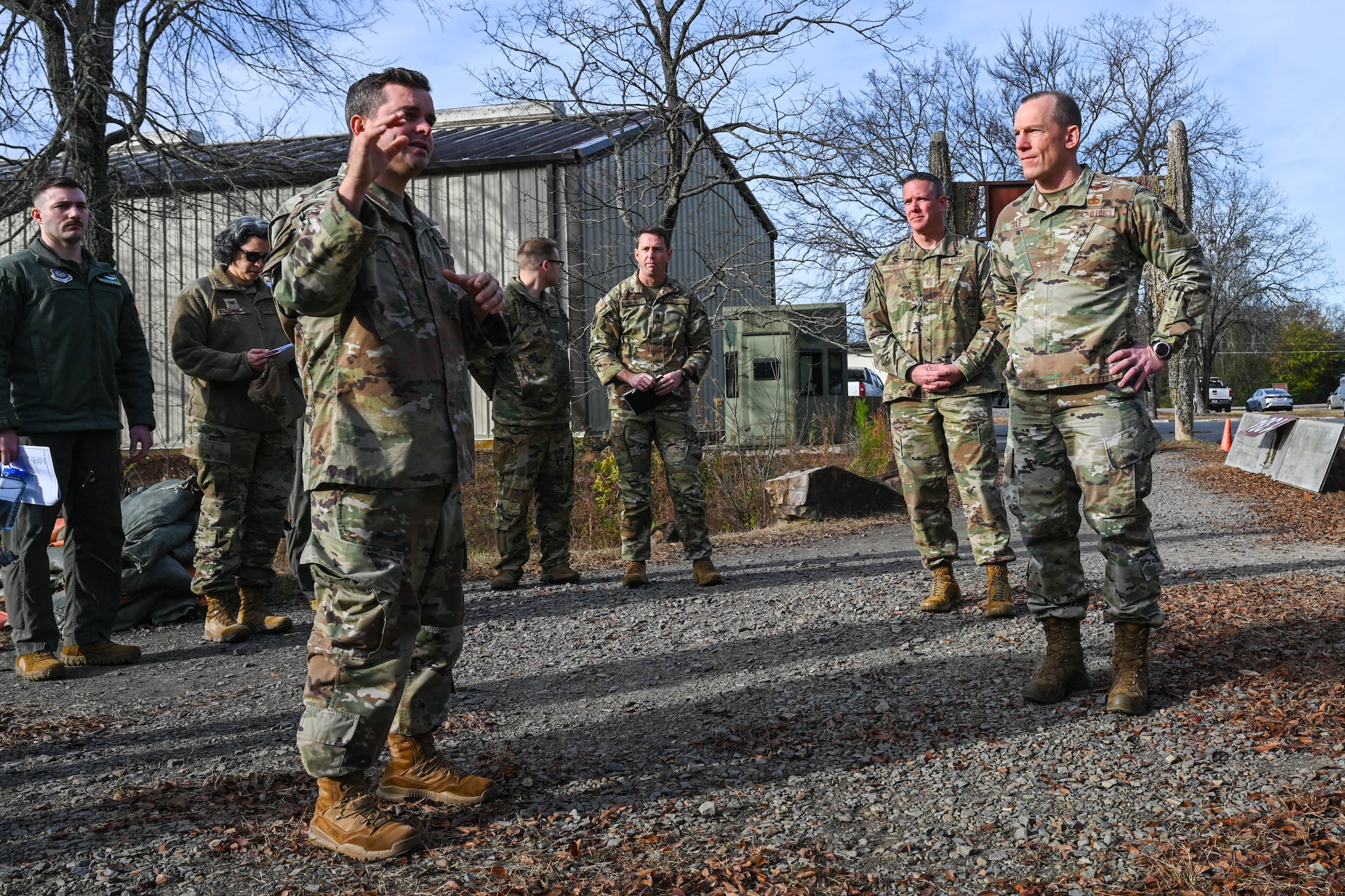 People attend a brief.