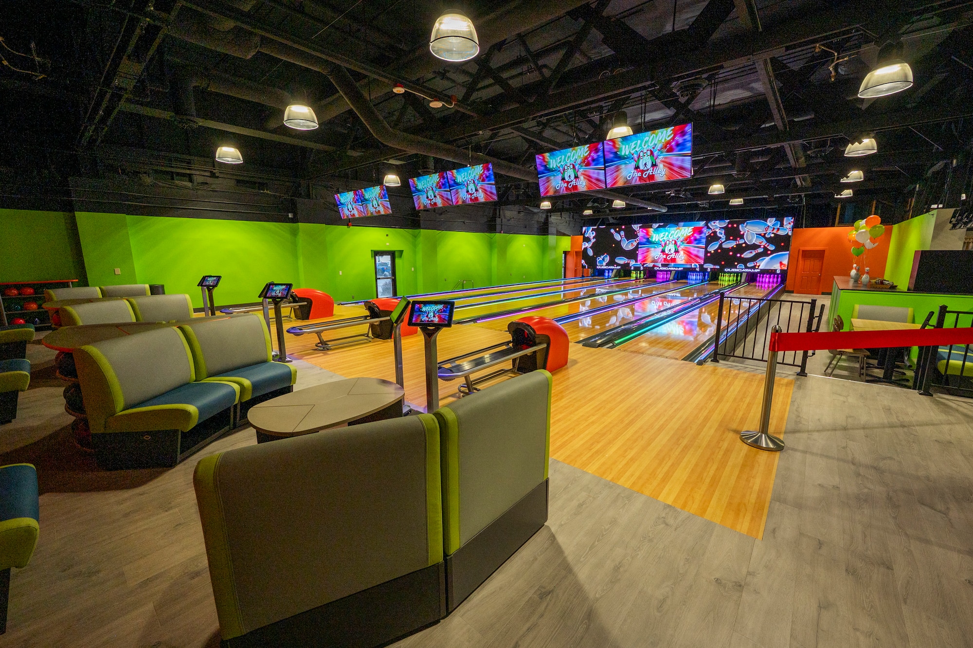A bowling alley is shown.