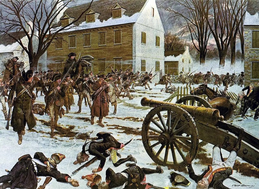 This painting by Hugh Charles McBarron depicts the Battle of Trenton on Dec. 26, 1776. The Philadelphia Associators and First Troop Philadelphia City Cavalry were among the militia units that joined Gen. George Washington's Continental Army during the battle.