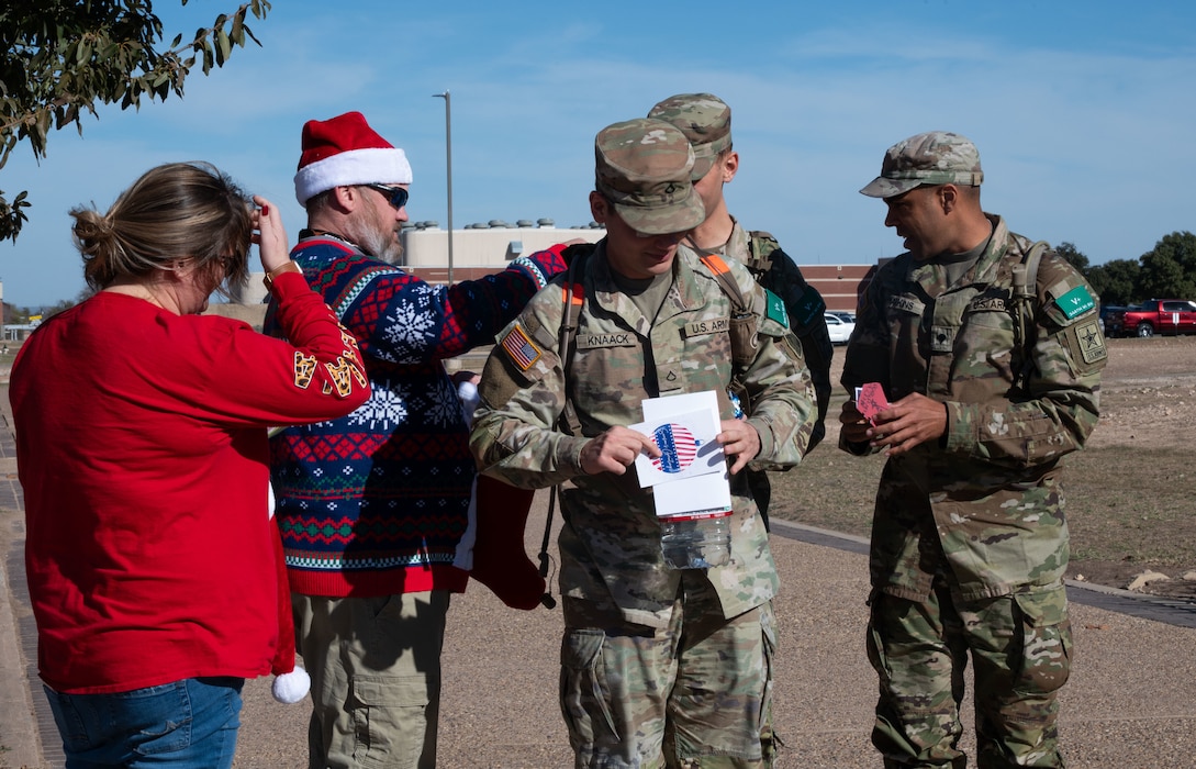 U.S. Army students receive Christmas cards and cookies from Goodfellow AFB leadership.
