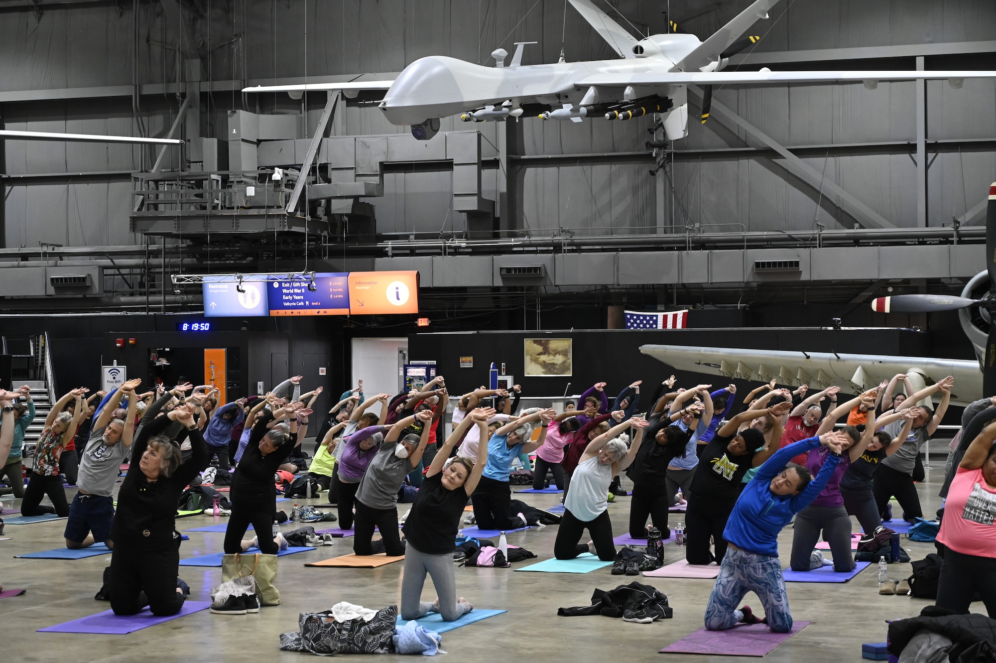 Fitness Under the Wings class held at the National Museum of the U.S. Air Force.