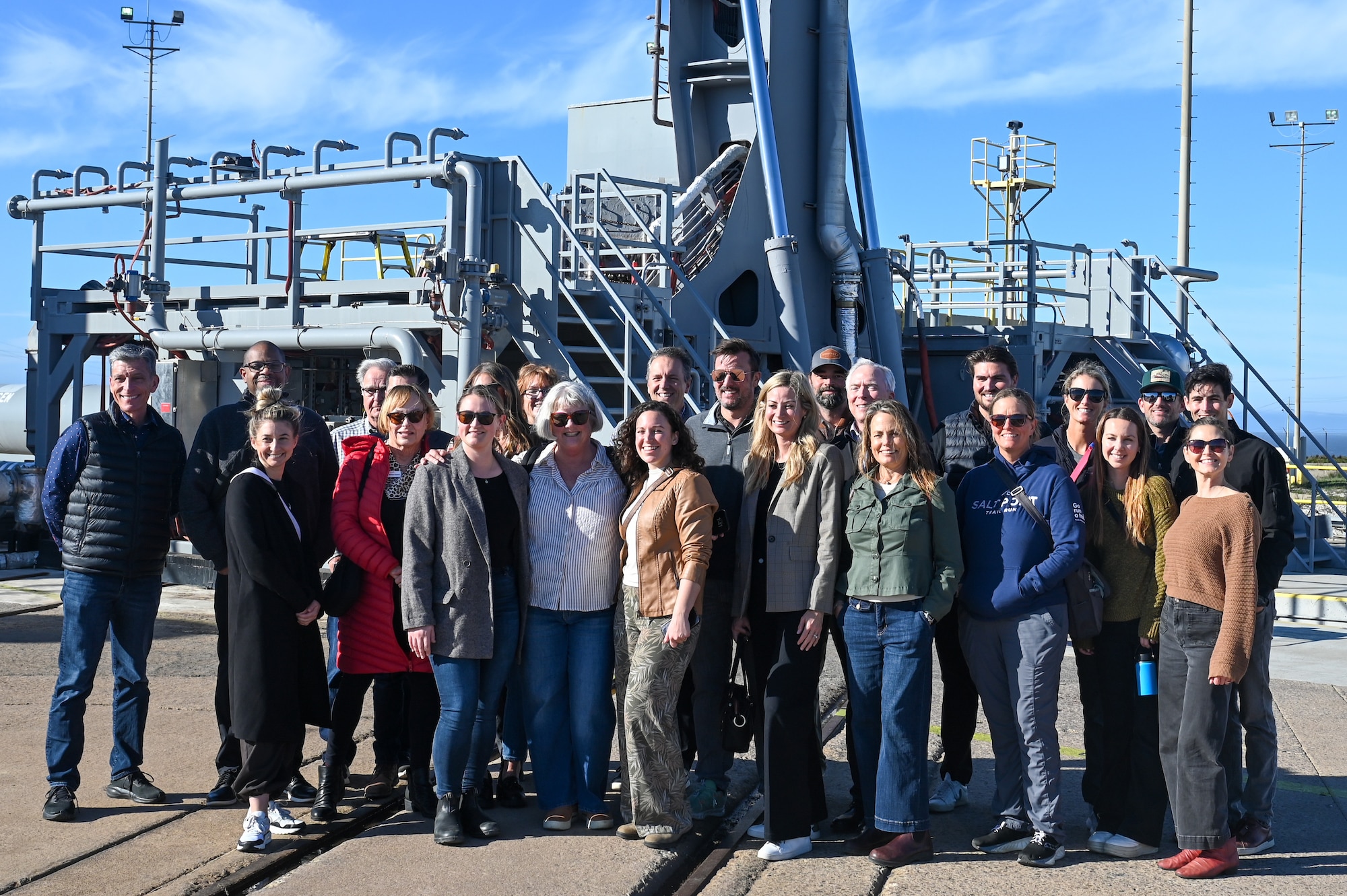 Members of the San Luis Obispo Chamber of Commerce stand together for a group photo inside Space Launch Complex 2.
