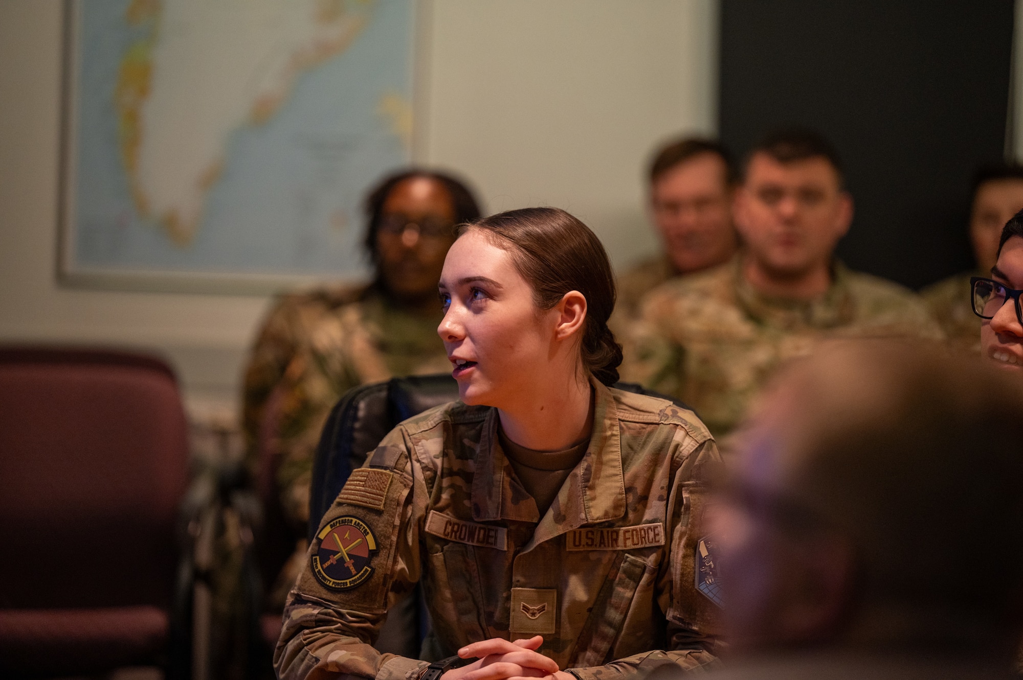 Secretary of War Pete Hegseth speaks via video call with Airmen and Guardians at Pituffik Space Base, Greenland, Dec. 19, 2025, delivering a holiday greeting and recognizing their service at the Department of War’s northernmost installation.
