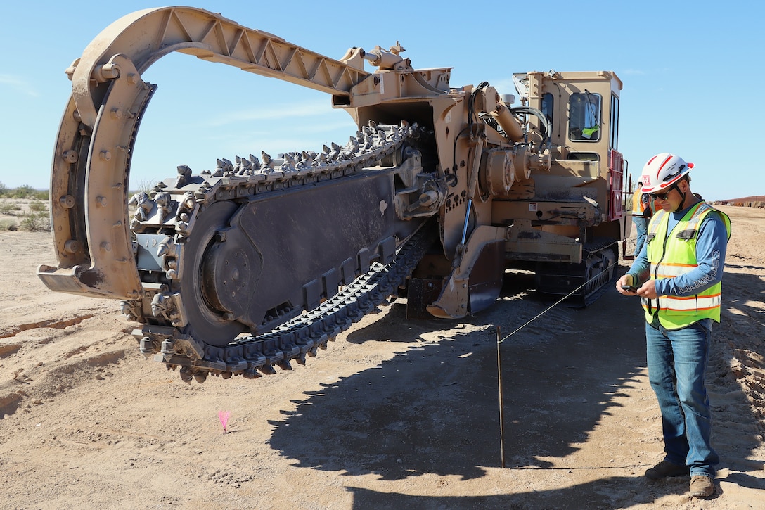 The U.S. Army Corps of Engineers contractors continue ground stabilization for the East end of the BMGR-1 project site near Yuma, Arizona, Dec. 3. USACE is replacing permanent border barriers along the southern border of the U.S. at the direction of the U.S. Army by the Secretary of War, in response to the presidential national emergency declaration dated Jan. 20, 2025, authorizing the use of Section 2803 of Title 10, U.S. Code.