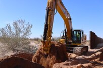 The U.S. Army Corps of Engineers contractors continue ground stabilization for the East end of the BMGR-1 project site near Yuma, Arizona, Dec. 3. USACE is replacing permanent border barriers along the southern border of the U.S. at the direction of the U.S. Army by the Secretary of War, in response to the presidential national emergency declaration dated Jan. 20, 2025, authorizing the use of Section 2803 of Title 10, U.S. Code.