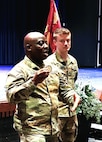 Command Sgt. Maj. Kehinde Salami, Senior Enlisted Leader of the Illinois National Guard, discusses the excellent performance of Illinois Army National Guard Staff Sgt. Bryce.