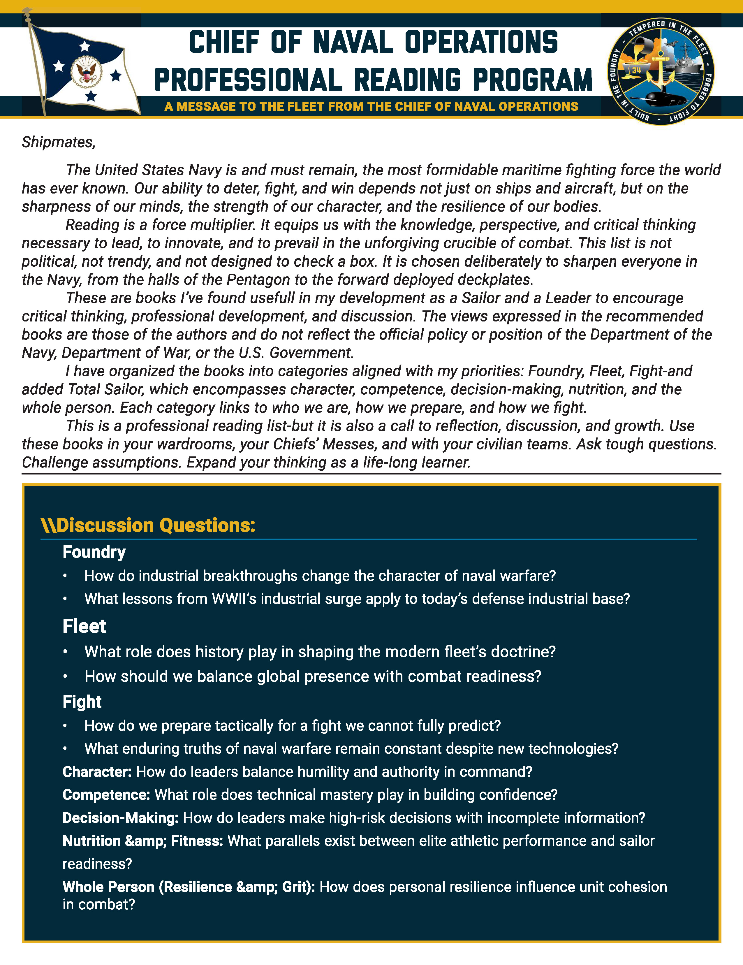 CNO Professional Reading Program