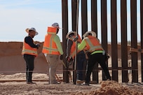 U.S. Army Corps of Engineers South Pacific Border Task Force install border barrier panels at the BMGR-1 project site near Yuma, Arizona, Nov. 17. USACE is replacing permanent border barriers along the southern border of the U.S. at the direction of the U.S. Army by the Secretary of War, in response to the presidential national emergency declaration dated Jan. 20, 2025, authorizing the use of Section 2803 of Title 10, U.S. Code.