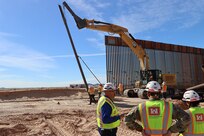 U.S. Army Corps of Engineers South Pacific Border Task Force install border barrier panels at the BMGR-1 project site near Yuma, Arizona, Nov. 17. USACE is replacing permanent border barriers along the southern border of the U.S. at the direction of the U.S. Army by the Secretary of War, in response to the presidential national emergency declaration dated Jan. 20, 2025, authorizing the use of Section 2803 of Title 10, U.S. Code.