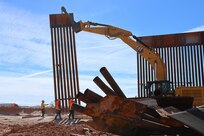 U.S. Army Corps of Engineers South Pacific Border Task Force install border barrier panels at the BMGR-1 project site near Yuma, Arizona, Nov. 17. USACE is replacing permanent border barriers along the southern border of the U.S. at the direction of the U.S. Army by the Secretary of War, in response to the presidential national emergency declaration dated Jan. 20, 2025, authorizing the use of Section 2803 of Title 10, U.S. Code.