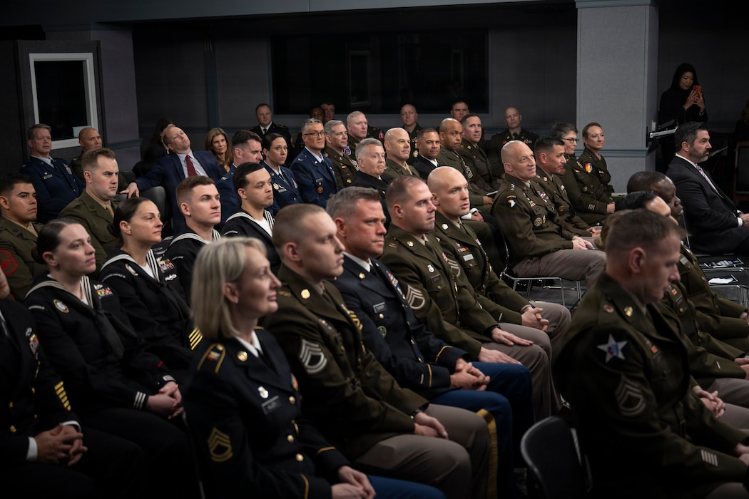 Senior Advisor to the Secretary of War (Strategy) Eric Geressy delivers remarks at the Department of War’s Recruiting Excellence Forum at the Pentagon, Washington, D.C., Dec. 18, 2025.