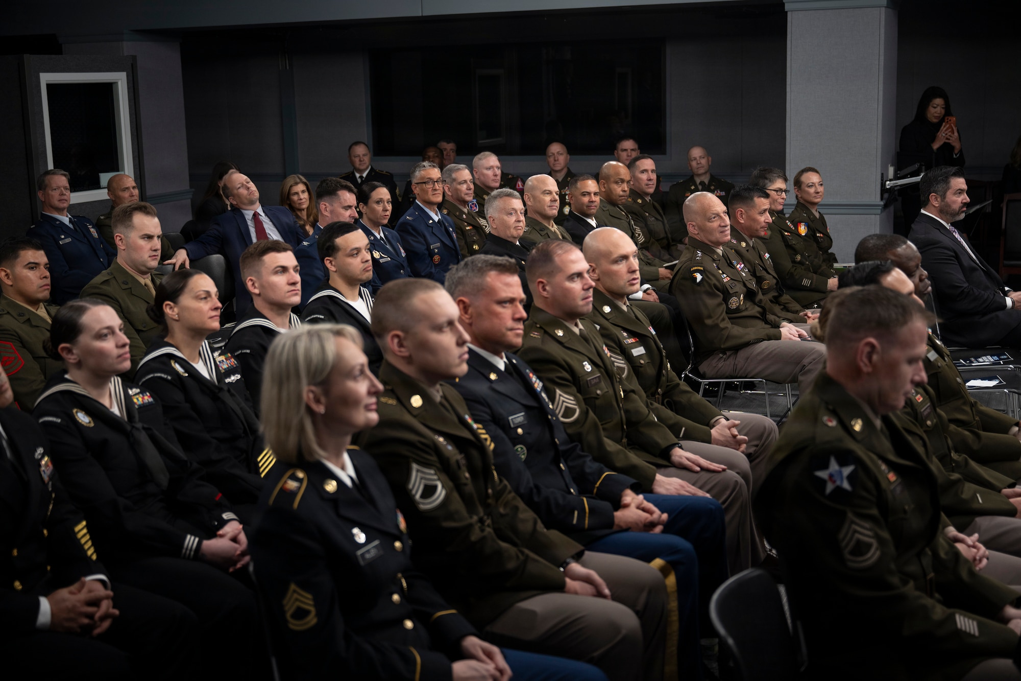 Senior Advisor to the Secretary of War (Strategy) Eric Geressy delivers remarks at the Department of War’s Recruiting Excellence Forum at the Pentagon, Washington, D.C., Dec. 18, 2025.