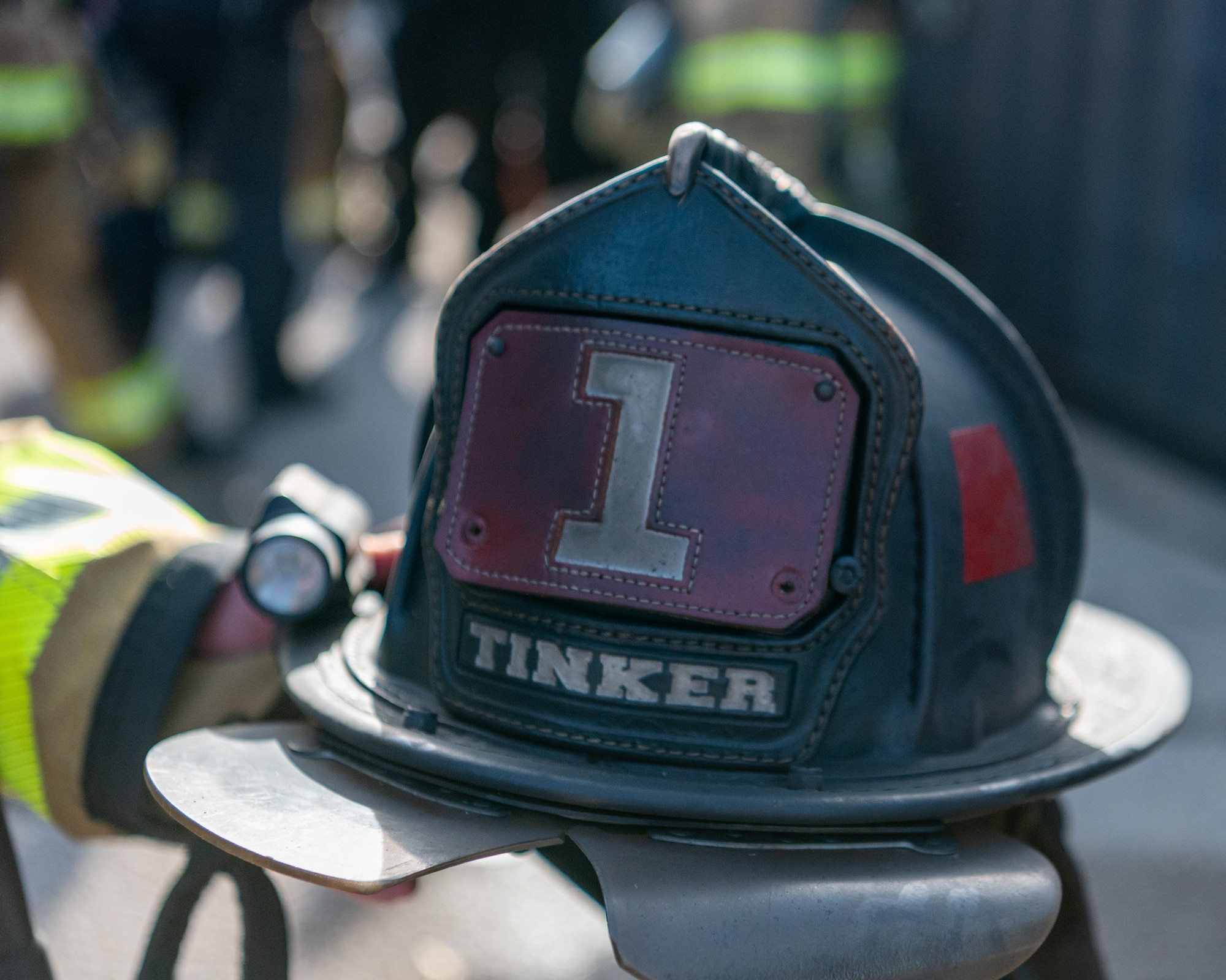 charred firefighter helmet