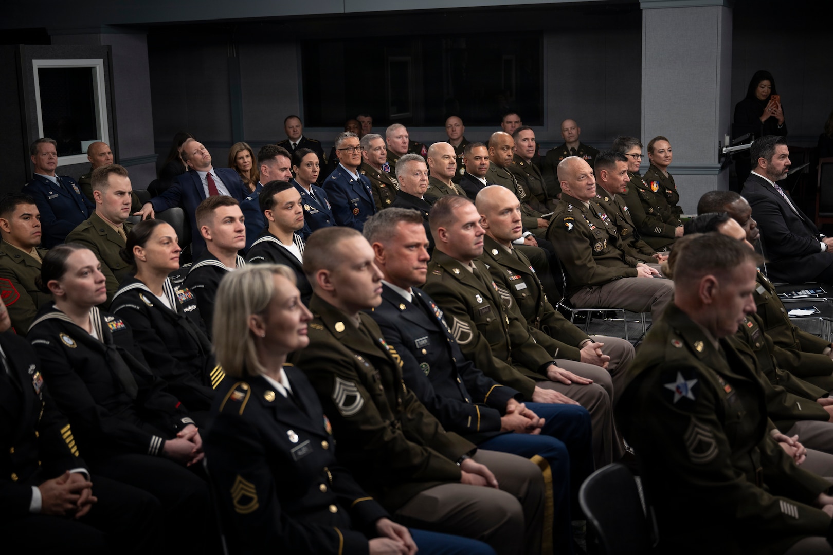 Senior Advisor to the Secretary of War (Strategy) Eric Geressy delivers remarks at the Department of War’s Recruiting Excellence Forum at the Pentagon, Washington, D.C., Dec. 18, 2025.