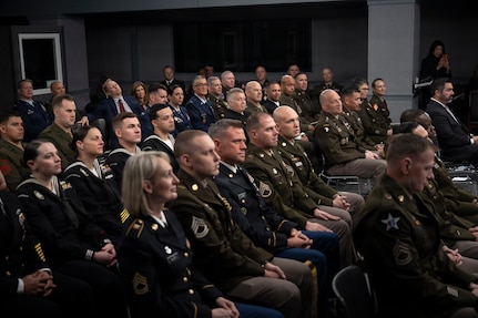 Senior Advisor to the Secretary of War (Strategy) Eric Geressy delivers remarks at the Department of War’s Recruiting Excellence Forum at the Pentagon, Washington, D.C., Dec. 18, 2025.