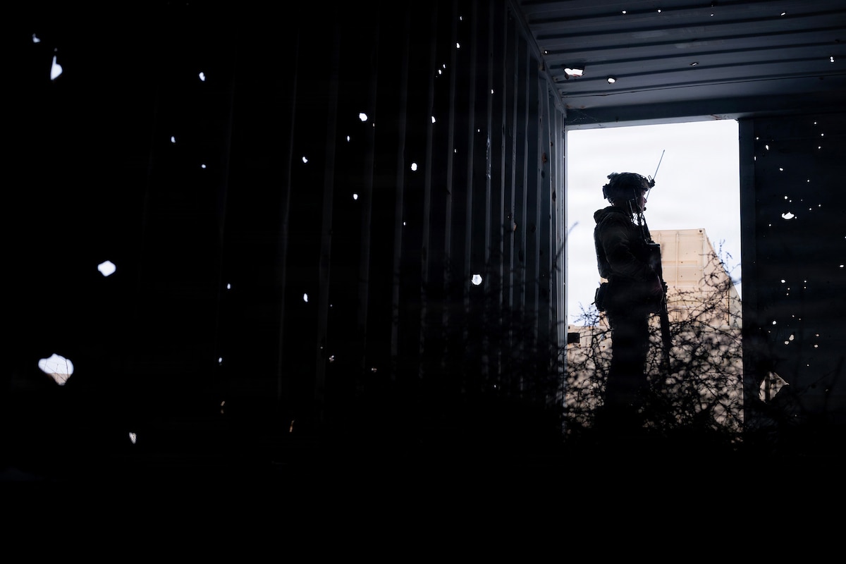 Staff Sgt. Josh Lapooh, 124th Air Support Operations Squadron special warfare tactical air control party Airman, conducts close air support training at Saylor Creek Bombing Range, Idaho, Dec. 18, 2025. Lapooh worked alongside Kansas Air National Guard TACP Airmen to accomplish multiple close-air support objectives. (U.S. Air National Guard photo by Tech. Sgt. Joseph R. Morgan) 