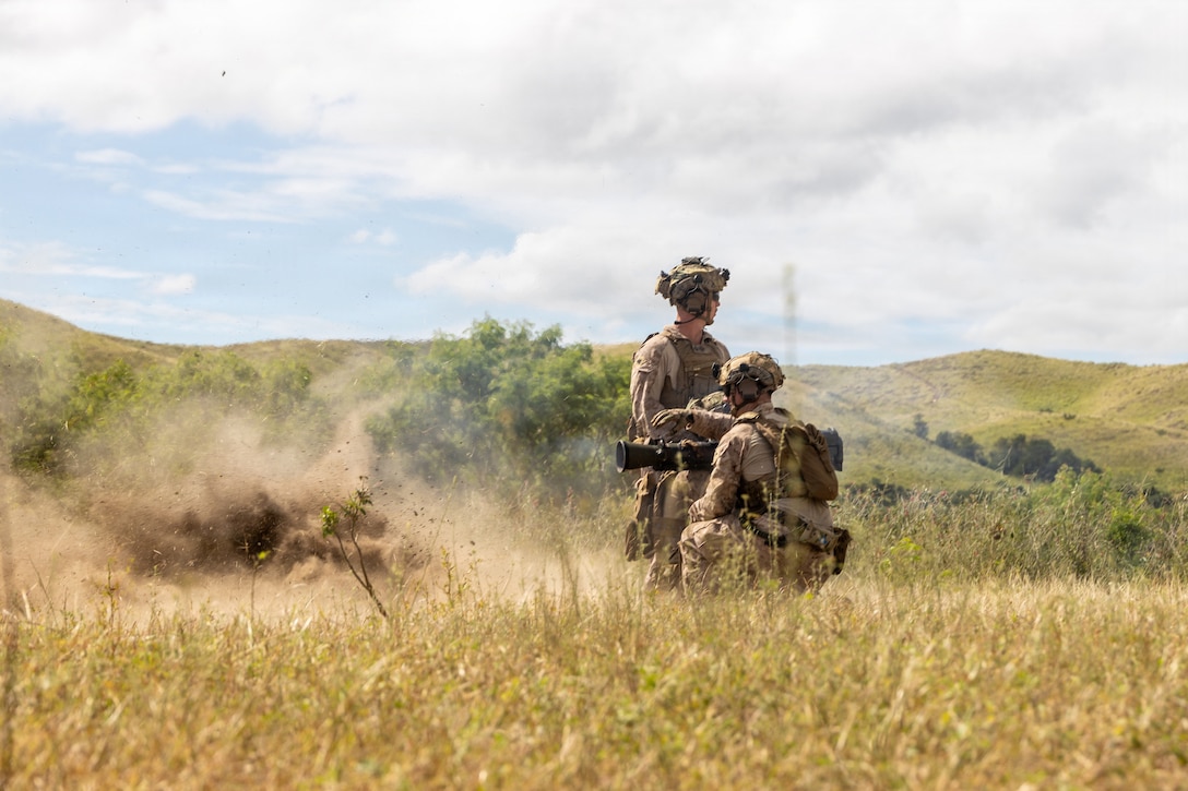 A U.S. Marine with India Company, Battalion Landing Team 3/6, 22nd Marine Expeditionary Unit (Special Operations Capable), fires a M3E1 Multi-role Anti-armor Anti-Personnel Weapon System during a live-fire training exercise at Camp Santiago, Puerto Rico, Dec. 17, 2025. U.S. military forces are deployed to the Caribbean in support of the U.S. Southern Command mission, Department of War-directed operations, and the president’s priorities to disrupt illicit drug trafficking and protect the homeland. (U.S. Marine Corps photo)