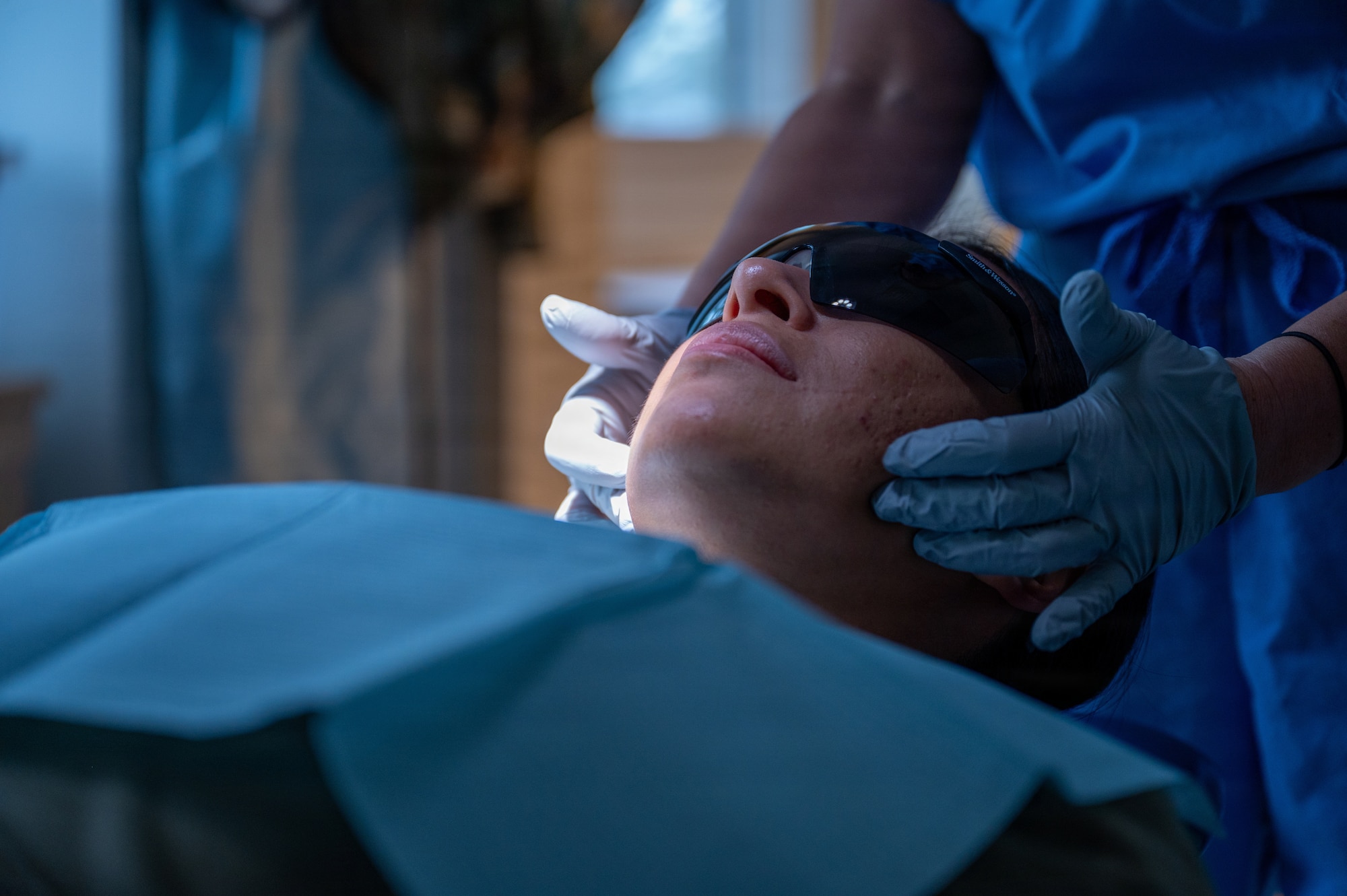 U.S. Air Force Airman receives a dental exam at Maxwell Air Force Base, Ala. Oct. 09, 2025. Air Force members are required to have yearly dental checks to maintain their readiness to deploy. (U.S. Air Force photo by Senior Airman Evan Porter)